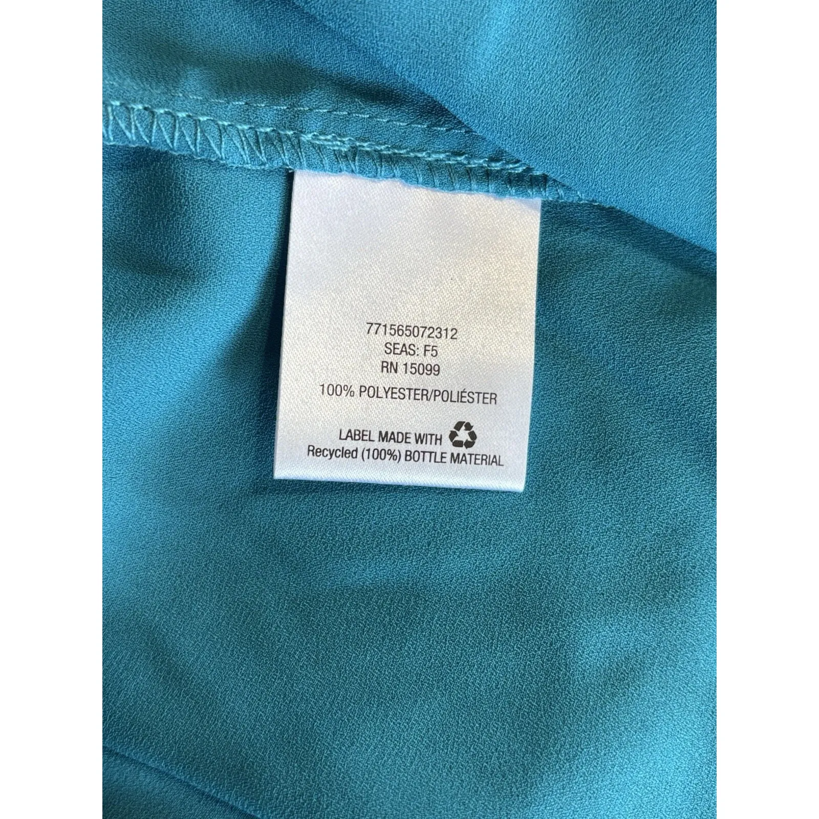 Laura Scott Turquoise Chiffon Pleated Long Sleeve Button Up Blouse Size Large - Image 8