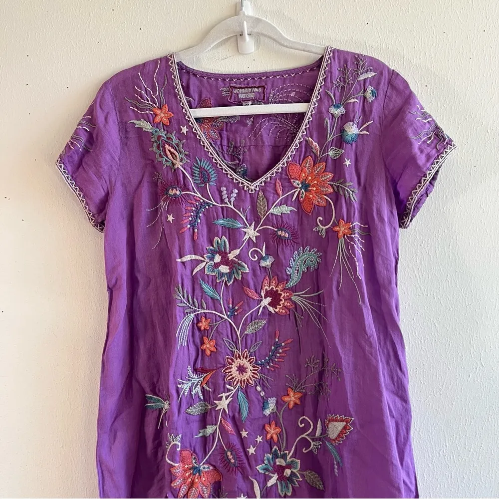 Johnny Was Tunic Purple Lilac Embroidered Phoebe Drape Tunic Dress Sz S NWOT - Image 9