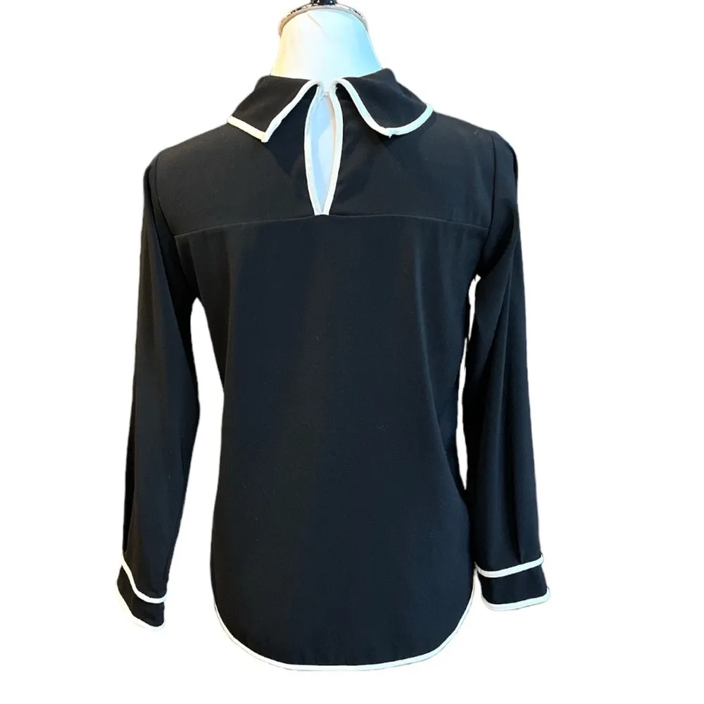 Zara Rolled Turtleneck Blouse Black White Size XSmall - Image 2