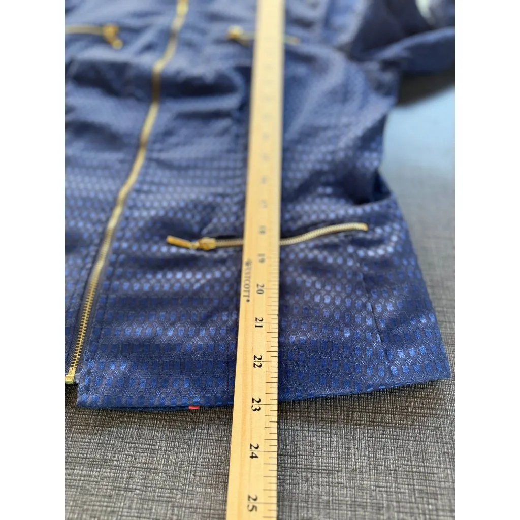 Laura Ashley Womens Blue Jacquard Jacket With Gold Zippers Size M - Image 10
