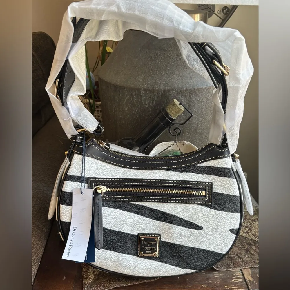 Authentic Dooney & Bourke leather Zebra Print zip top shoulder Bag - Image 4