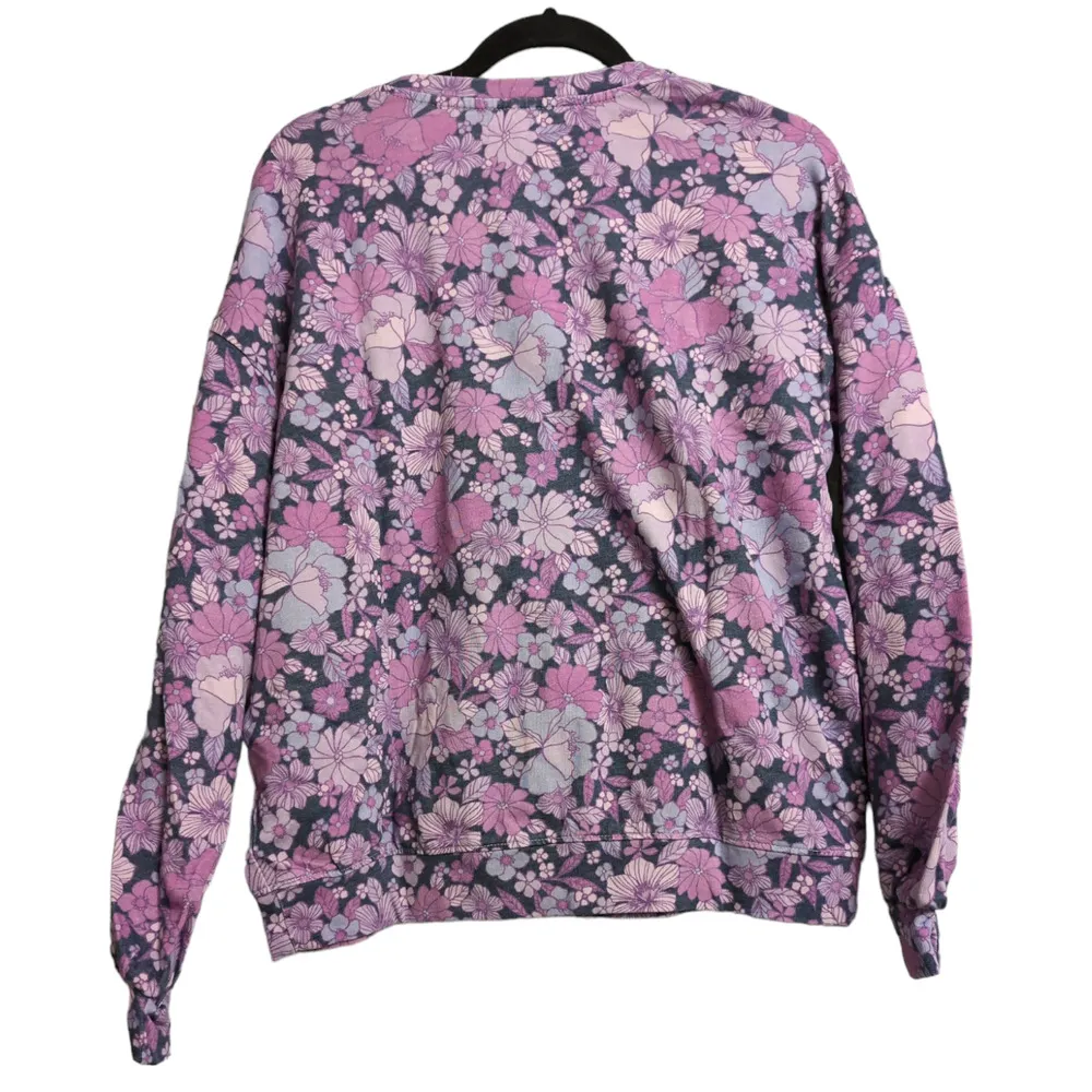 Sundry Mod Floral Sweatshirt Top Bright Orchid Long Sleeves Crewneck 2 / M New - Image 3
