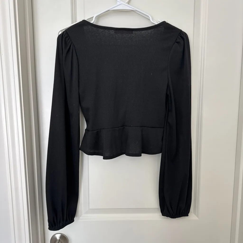 Blue Blush Black Ruched V-Neck Blouse - Image 2