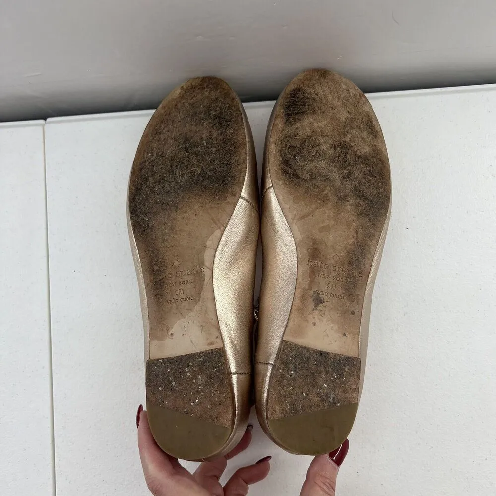 Kate Spade Size 9 Ballet Flats Wagan Ankle Strap Leather in Quartz Metallic Gold - Image 10