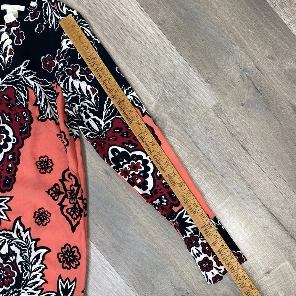 H&M All Over Print Tunic Dress Coral Black 2 Long Sleeve - Image 16
