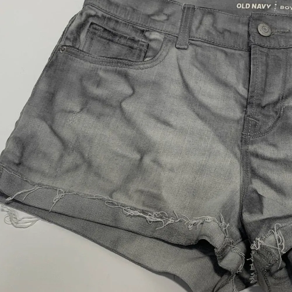 Old Navy Boyfriend Gray Washed Distressed Denim Short - Image 2