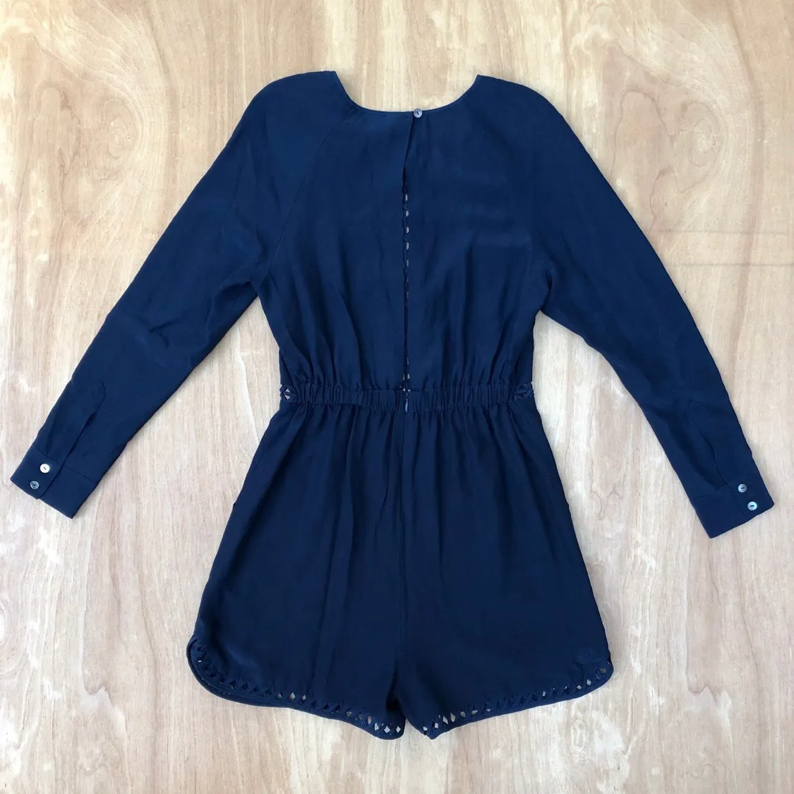 Crossbar long sleeve cutout navy blue Silk Romper size small S - Image 8