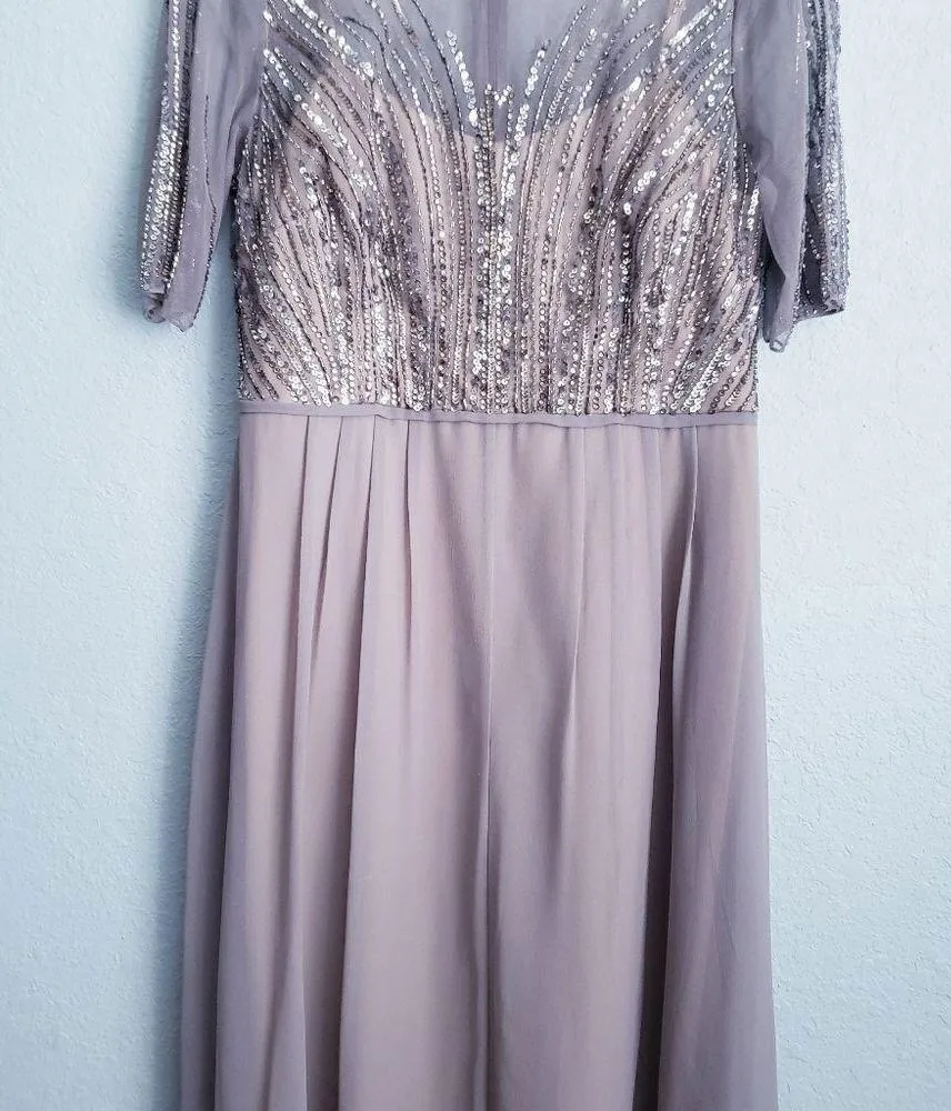 Adrianna Papell Taupe Beaded Illusion Neck Dress - Image 4