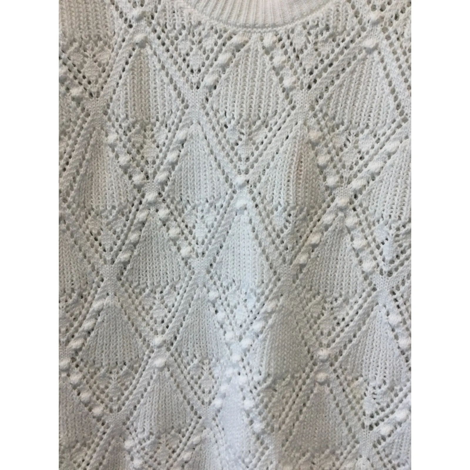 Loft  White Pointelle Knit Long Sleeve‎ Sweater Size SP Women's - Image 3