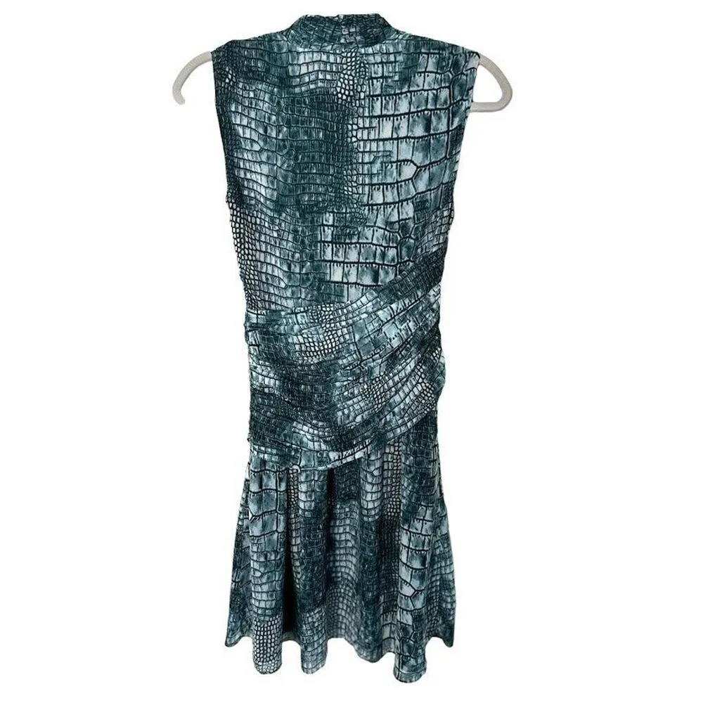 KENNETH COLE Blue Snake Print Reptile Sleeveless Drape Dress Size XS Sleeveless - Image 3