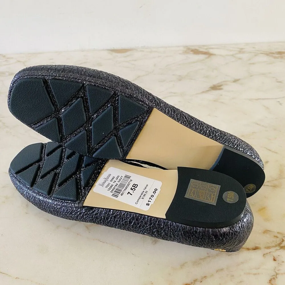 TORY BURCH Solid Metallic Blue Leather Ballerina Flats Bow Accent - US 7.5 - Image 11