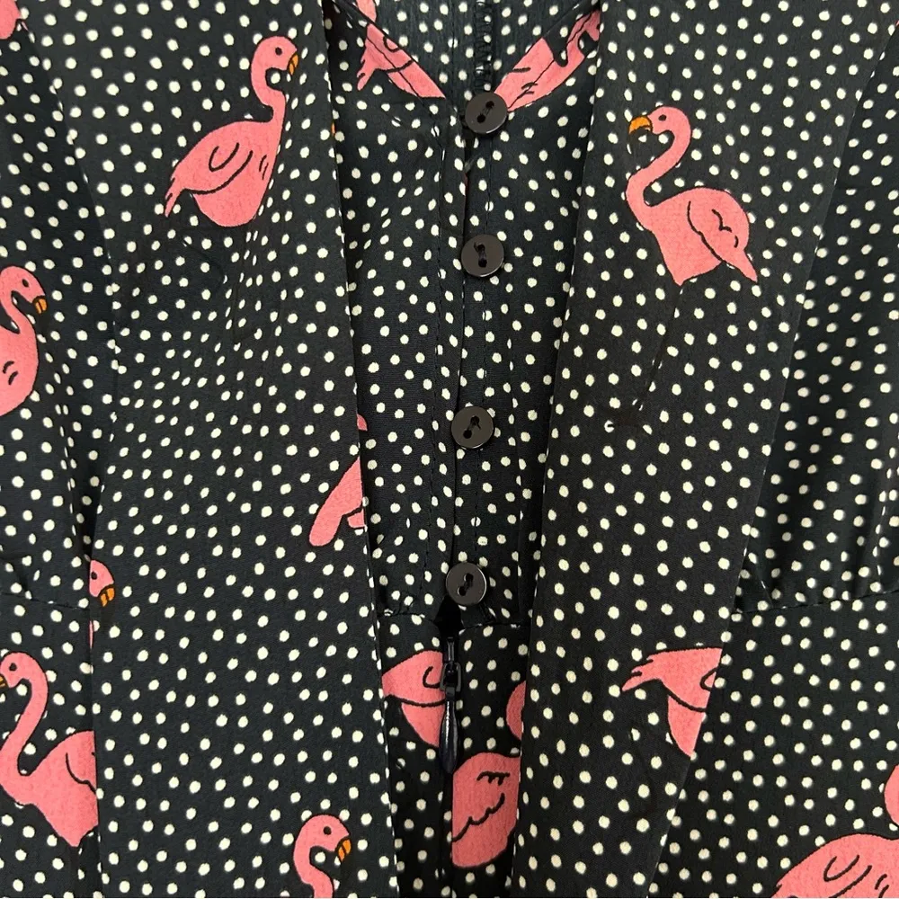 Zara Navy Blue Polka Dot Pink Flamingo Romper Playsuit XS - Image 3