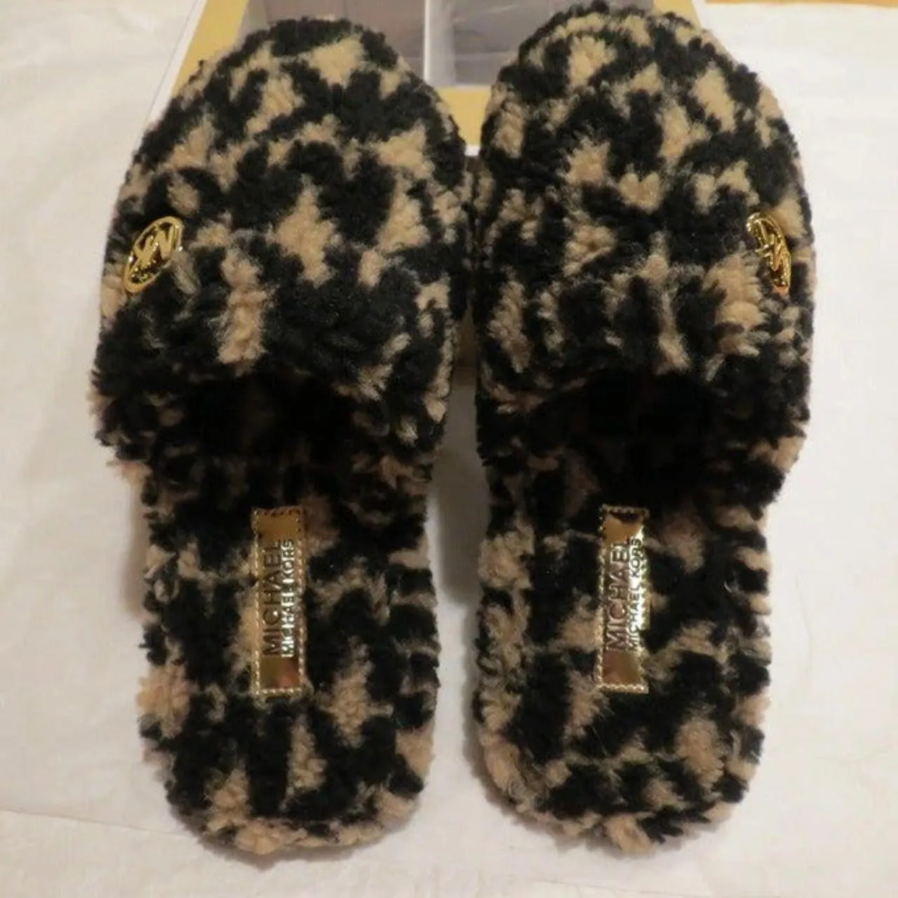 Michael Kors Black Camel Alexis Closed Toe Sherpa Slides - Image 6