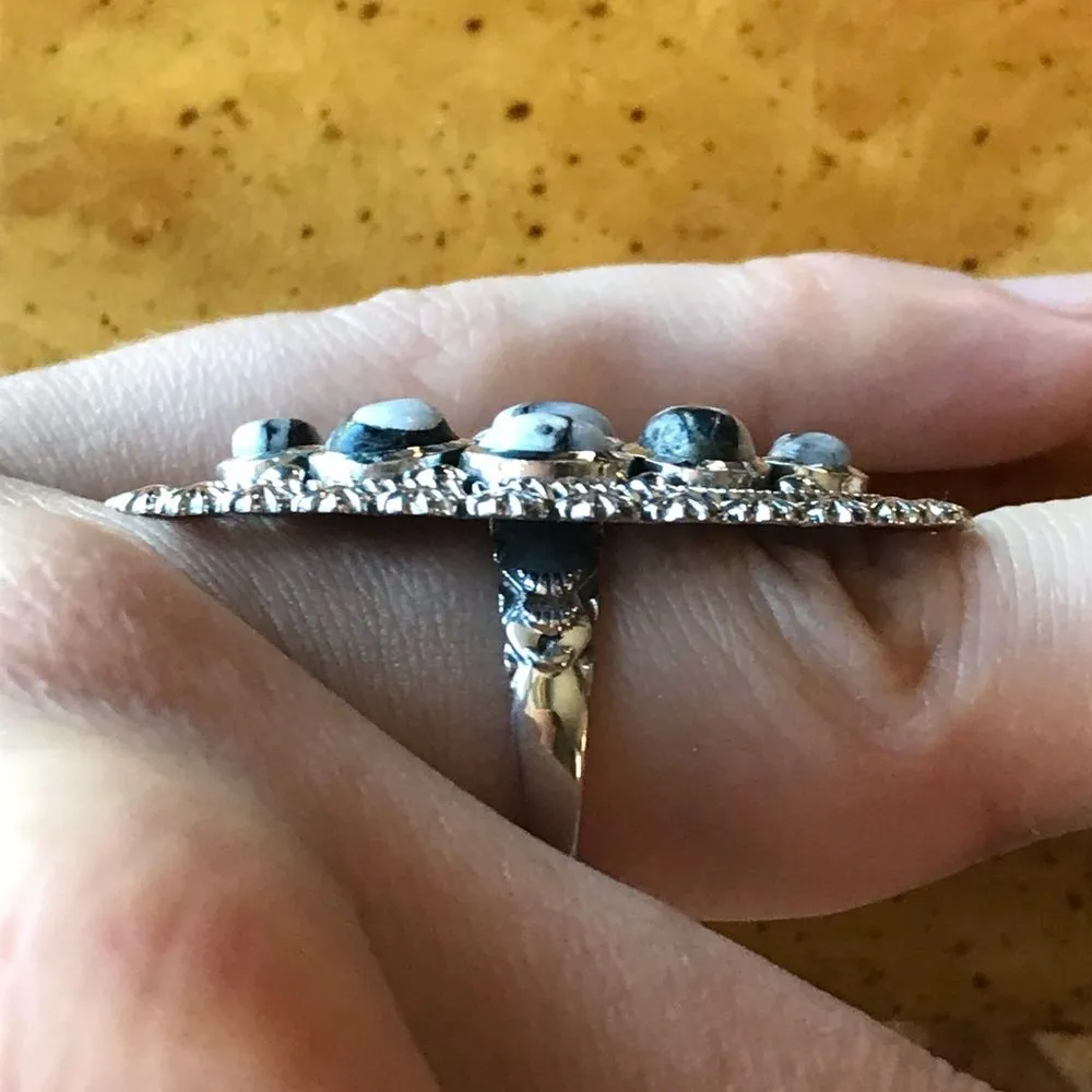 White Buffalo Sterling Silver Cocktail Ring Size 6 - Image 2