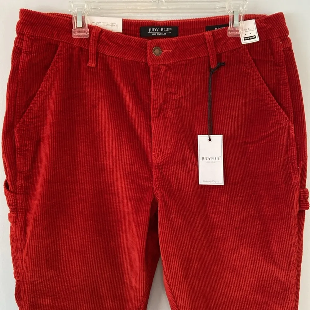 NWT Judy Blue Corduroy High Rise Slim Fit Cargo Pants Red Women’s Size 31 - Image 8