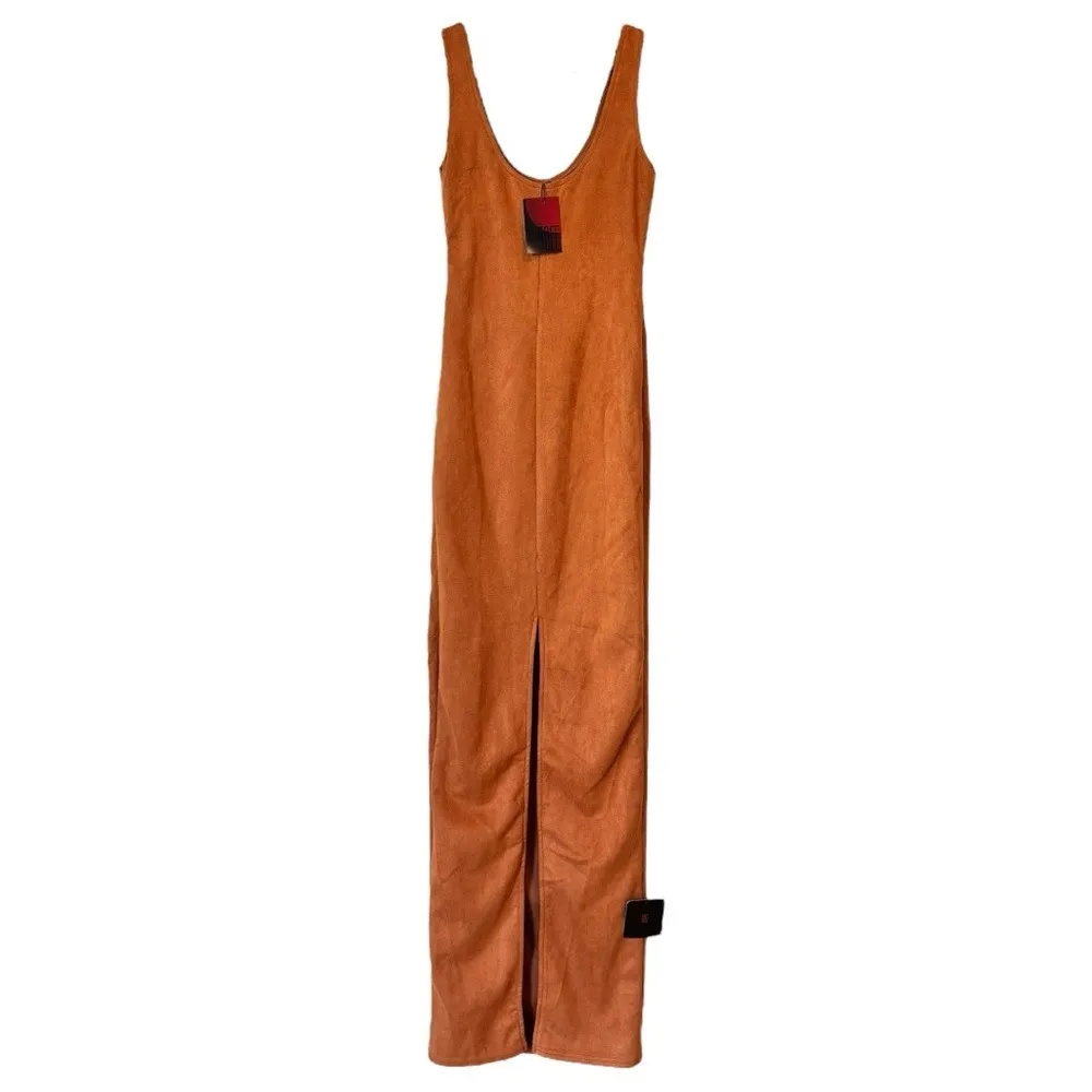 TOFE Kevwe Faux Suede Bodycon Maxi Dress in Burnt Orange, Size S, NWT Orange - Image 6