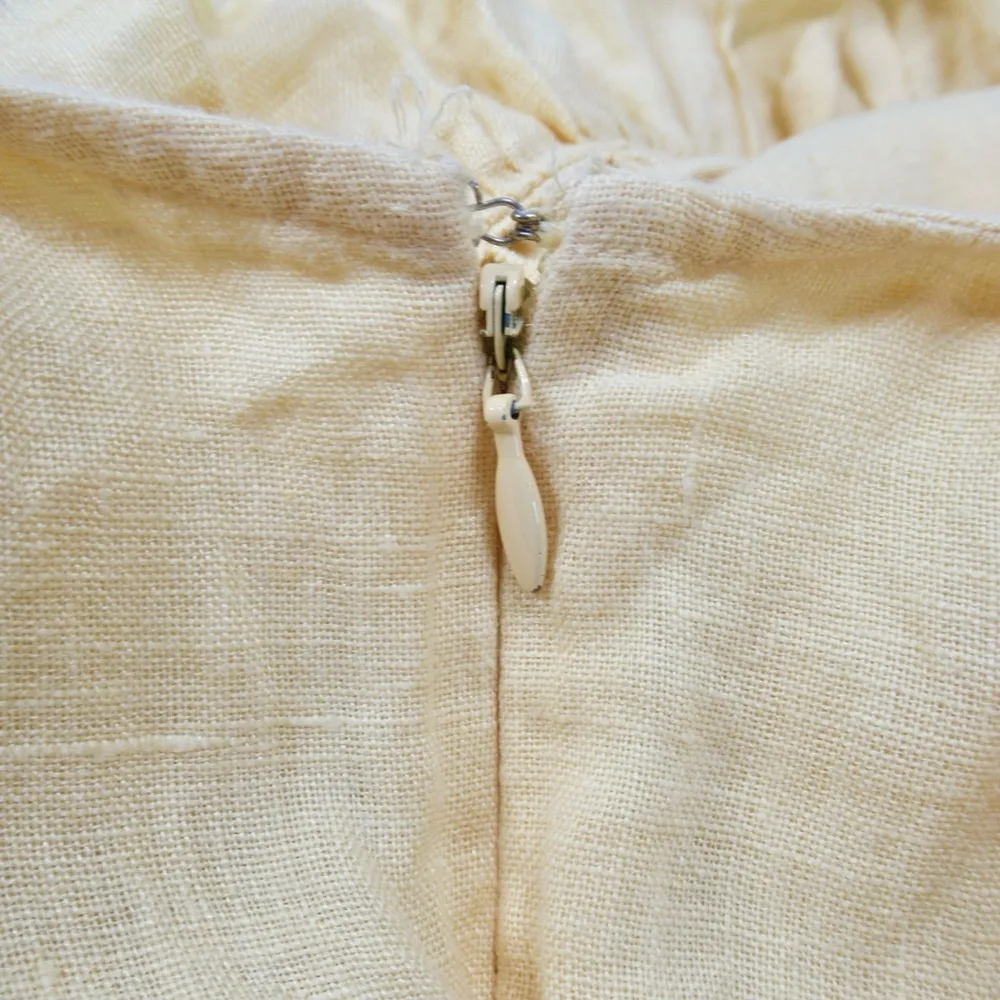 FAHERTY Ellis Yellow Organic Linen Eyelet Ruffle Summer Shift Dress Size Small - Image 10