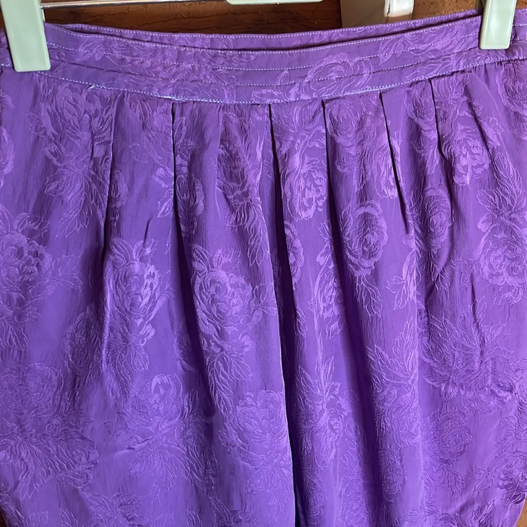 Vintage Che Chee Silk Floral High rise waist pleated pants purple lilac 80s Size 2 - Image 3