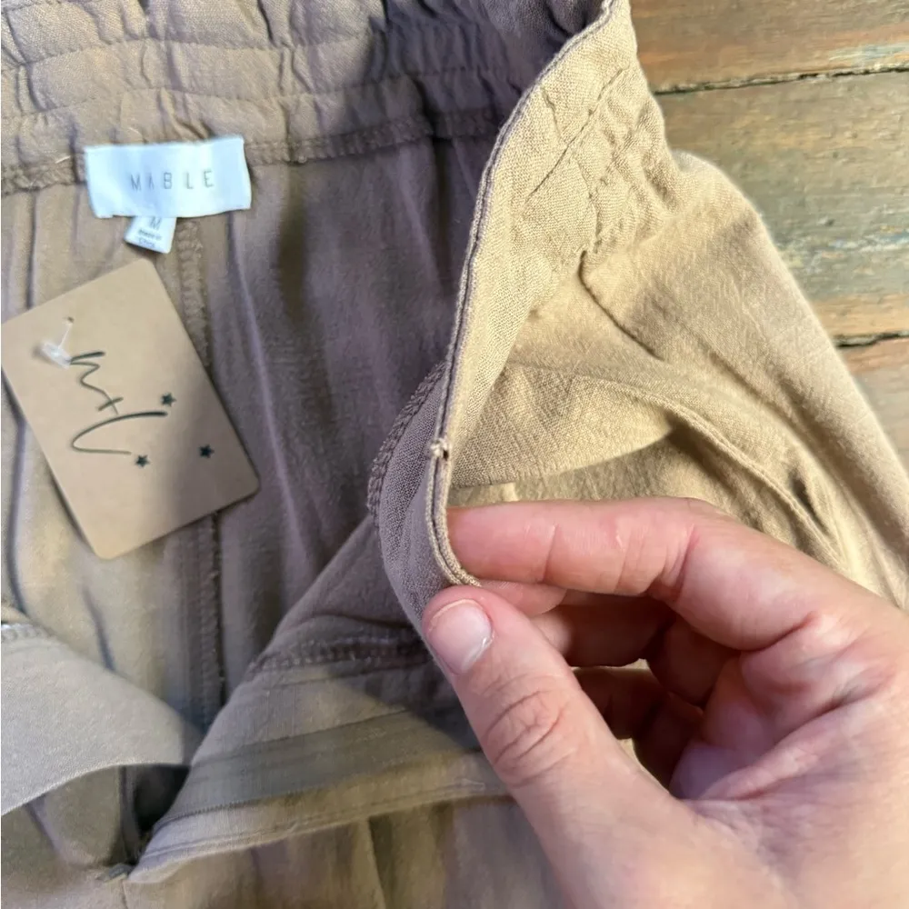 NWT Mable Linen Blend Wide Leg Trouser Style Pants ~ Size Medium 💚🍄 Tan - Image 7