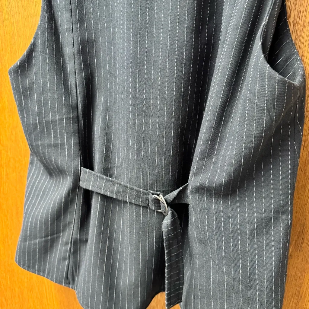 Free People FP Celia Pinstripe Suit Vest Tie Front Stripes Black Large L $128 - Image 9