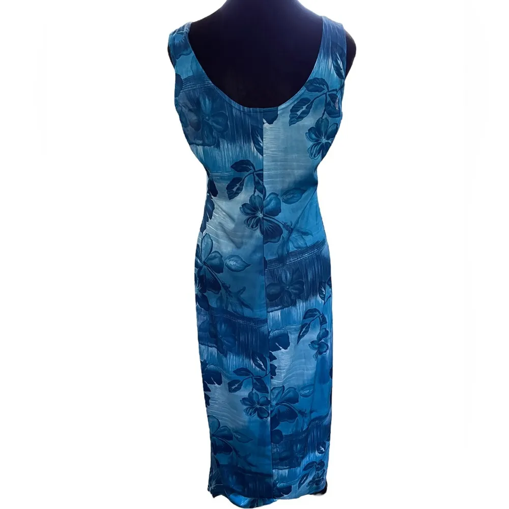 No Boundaries Vintage Y2K Ocean Blue Tropical Coastal Hawaiian Floral Maxi Dress - Image 4