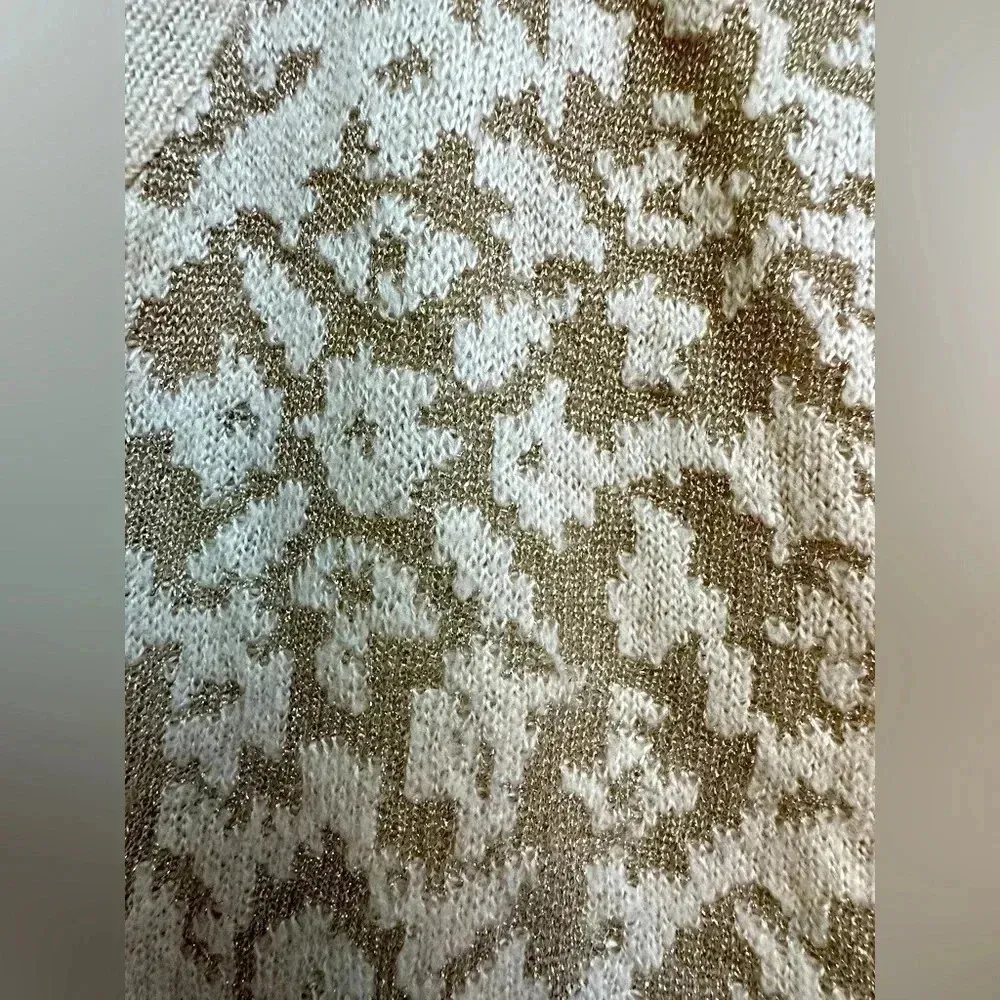 Nine West | Cream Golden Metallic Leopard Print Sweater Size L Large - Image 8