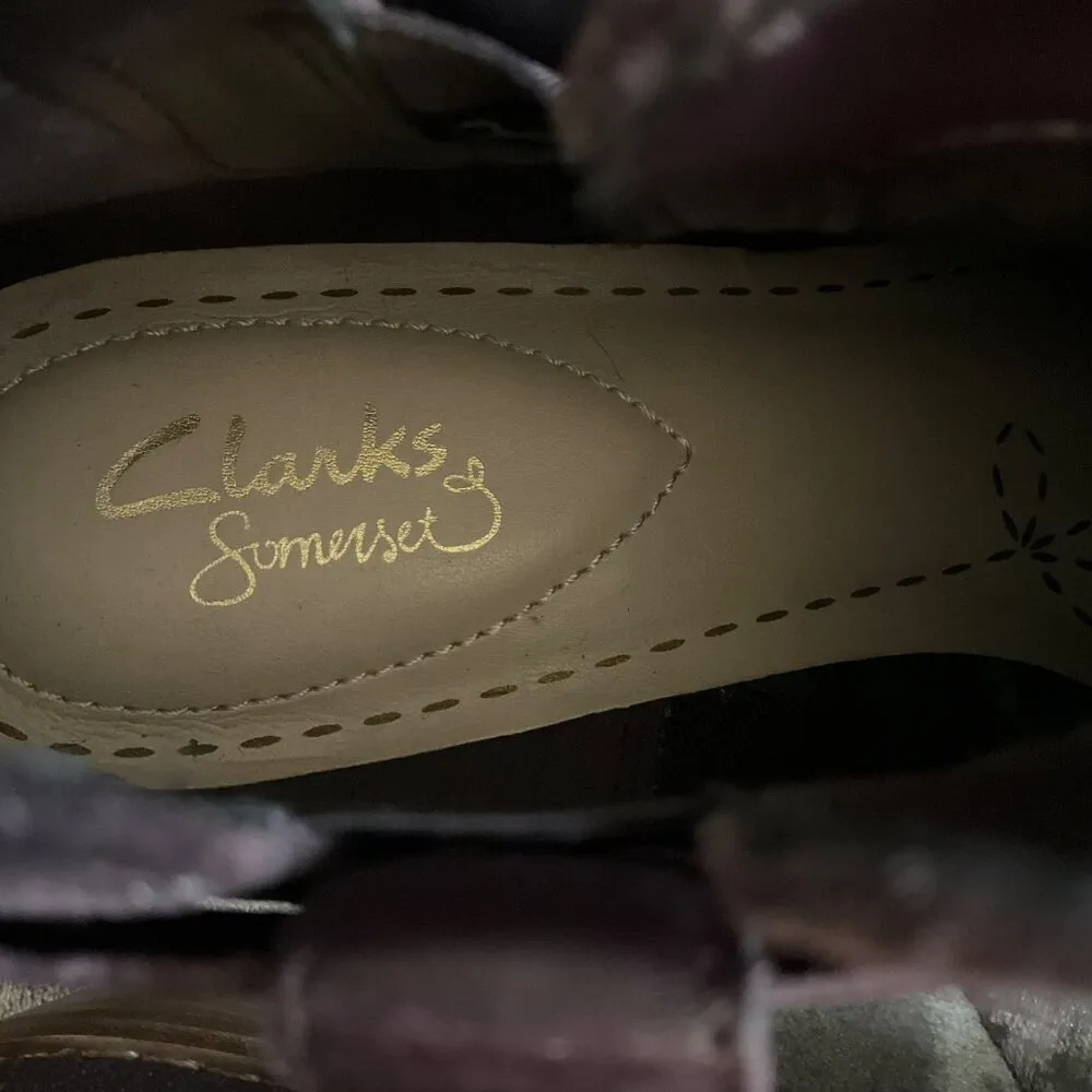 Clarks Womens Heeled Ankle Boots Burgundy Suede Leather Straps Studded Detail 8 - Image 9