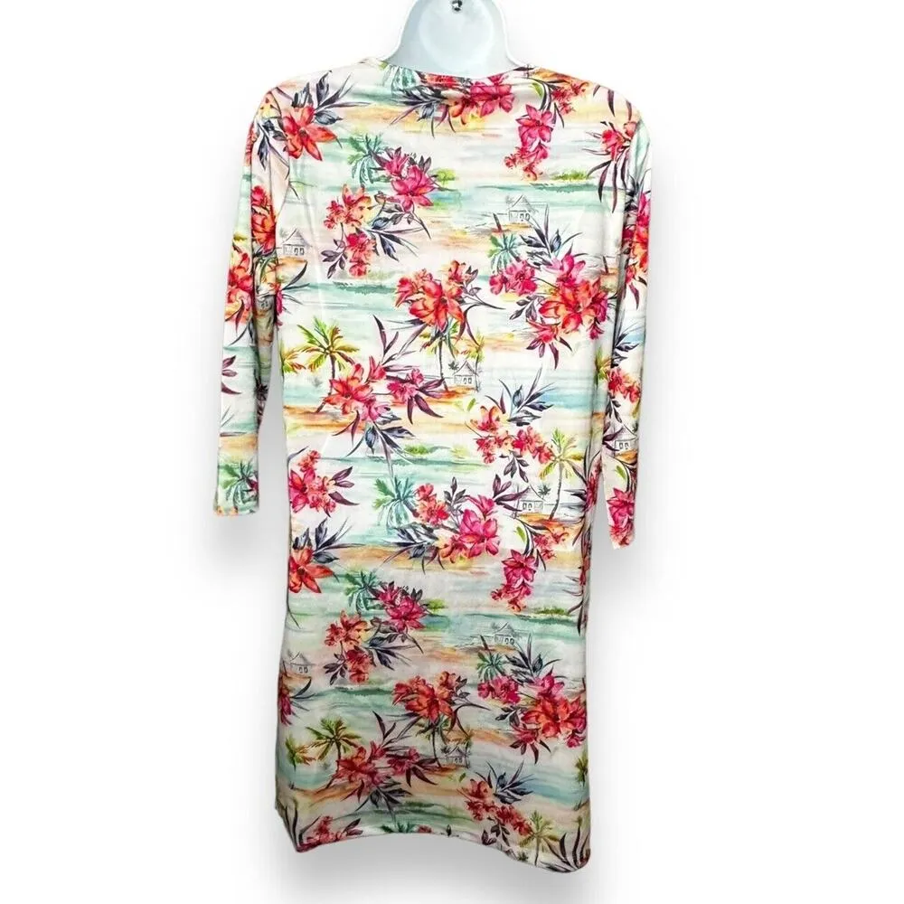 Caribbean Joe Floral Lace-Up Swim Cover Up Dress Tropical Floral Pullover Small - Image 2