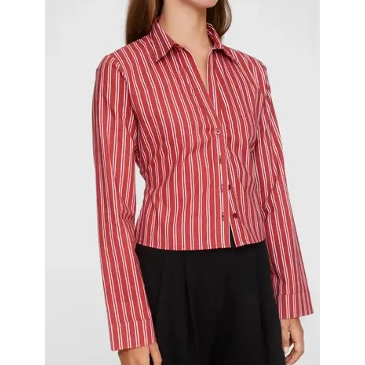 Cotton Fitted Crop Button-Up Shirt Nasty Gal Red White Stripes NWT Size 14 - Image 2