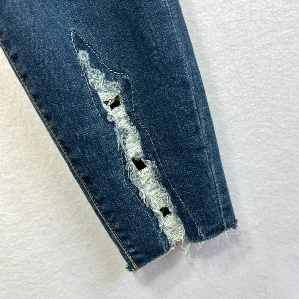 Judy Blue Skinny Fit Jeans 15/32 Blue Denim Raw Frayed Hem Stretchy Distressed - Image 5