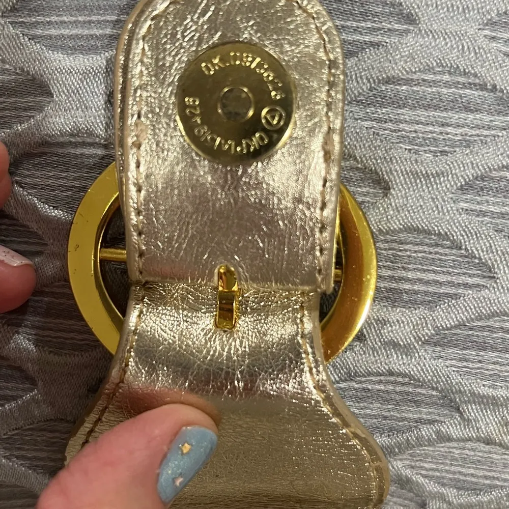 Gold Clutch Rhinestone Bedazzled Gem Circle Bag Soft Faux Leather Magnet Closure - Image 4