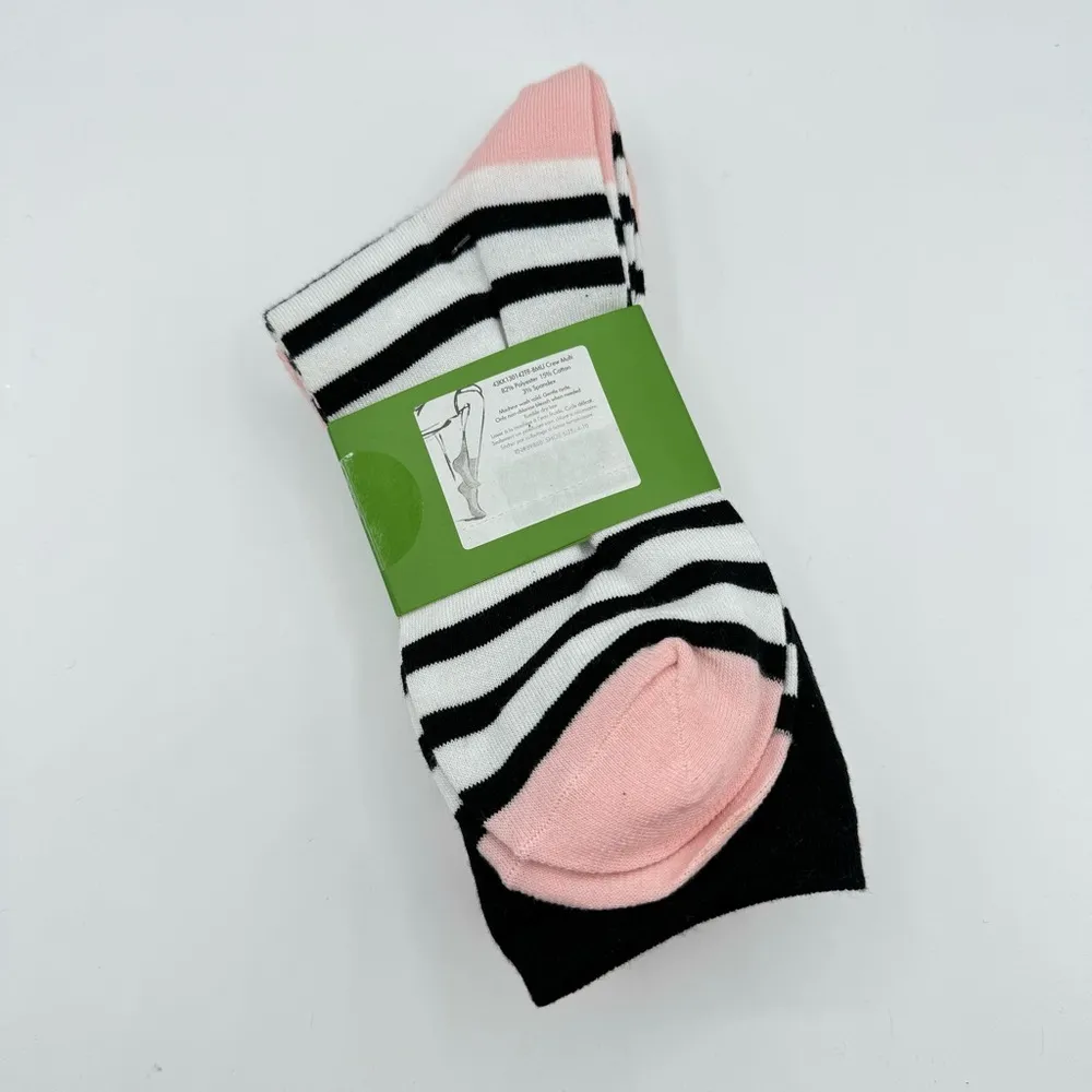 Kate Spade New York White Black Pink Polka Dot Striped Crew Socks Women’s OS - Image 4