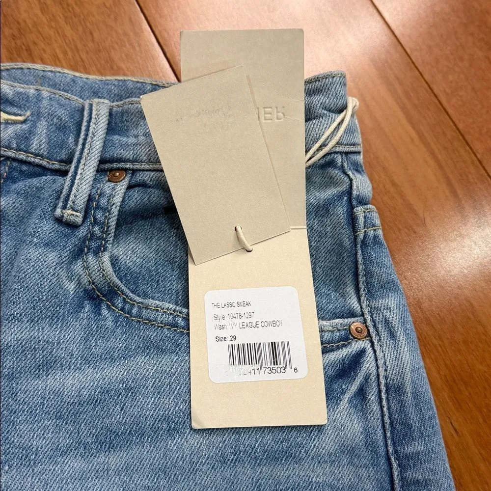 NWT MOTHER Women's The Lasso Sneak Wide Leg Jeans Size 29 Blue - Image 13