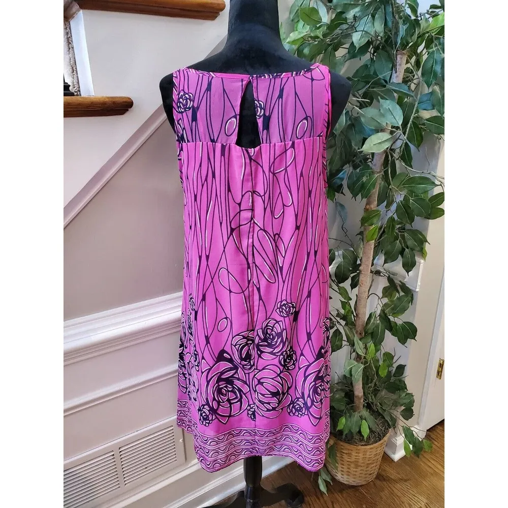 Signature By Robbie Bee Purple Black Floral Sleeveless Knee Length Dress Size 12 - Image 5