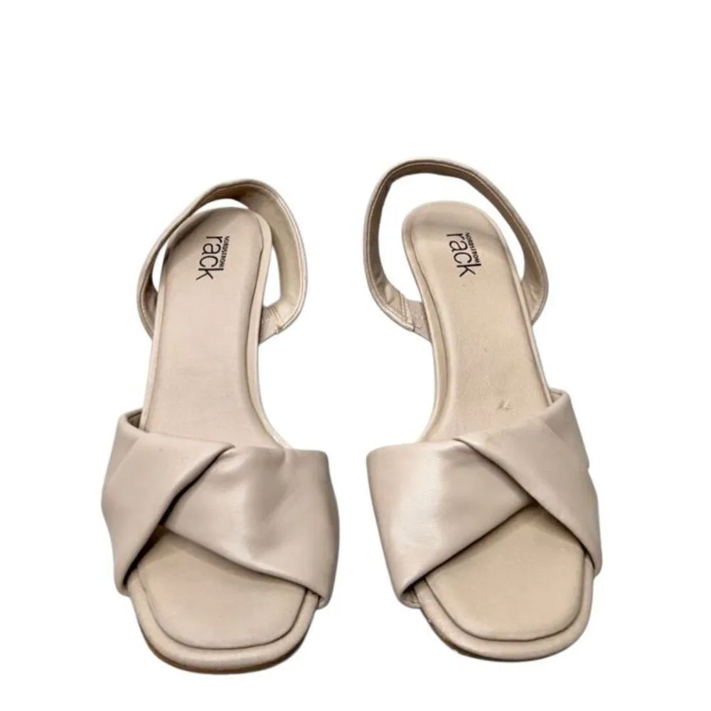 Nordstrom Rack Sandals Size 5.5 Tan Crisscross Ope Toe Slingback Heels‎ - Image 5