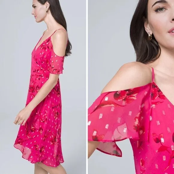 NEW White House Black Market Barbie pink‎ Floral Cold-Shoulder Dress, 6 - Image 3