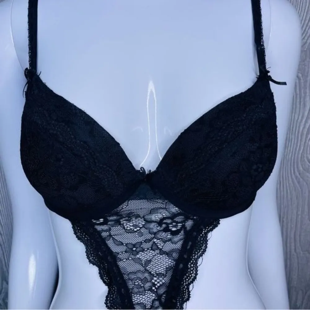 Prime Valentina black lace sheer bodysuit lingerie Teddie with bows small - Image 4