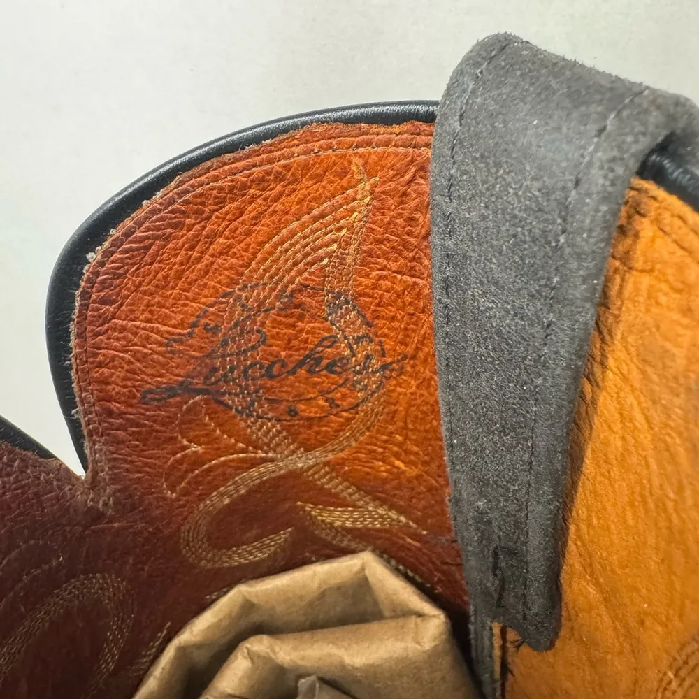 Lucchese Black Distressed Leather Pointed Toe Cowboy Boots Sz 71/2. - Image 3