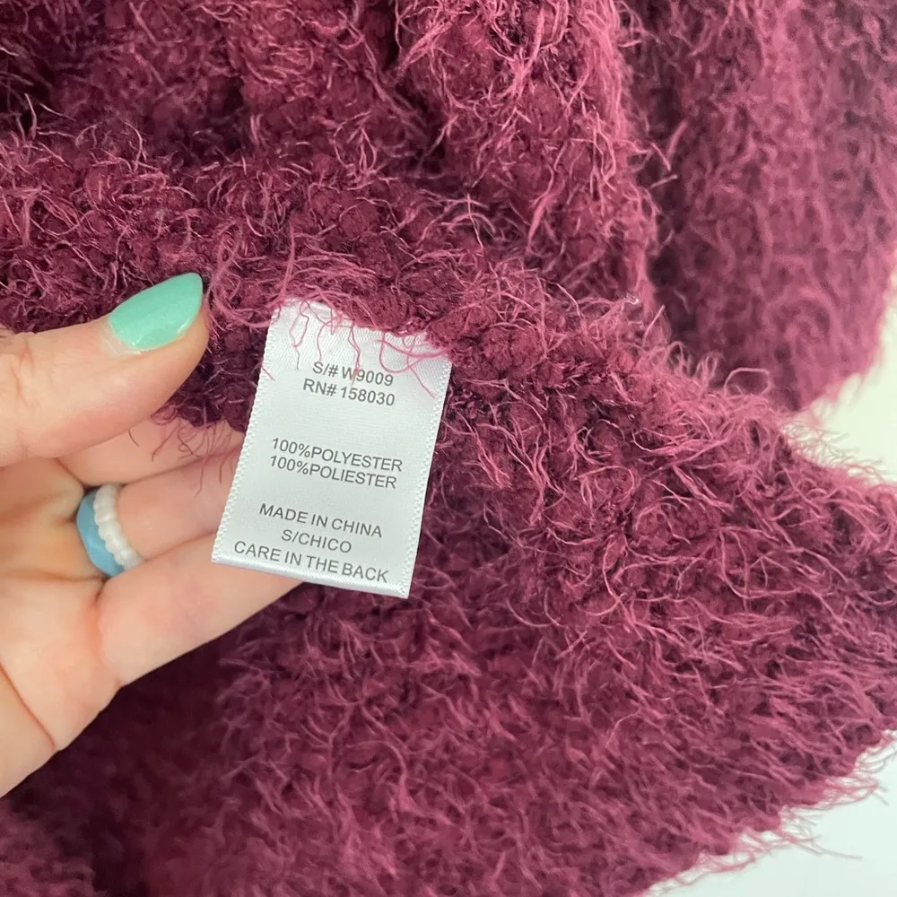 Love Tree Burgundy Fuzzy Open Front Long Length Cardigan ~ Women’s Size S - Image 8