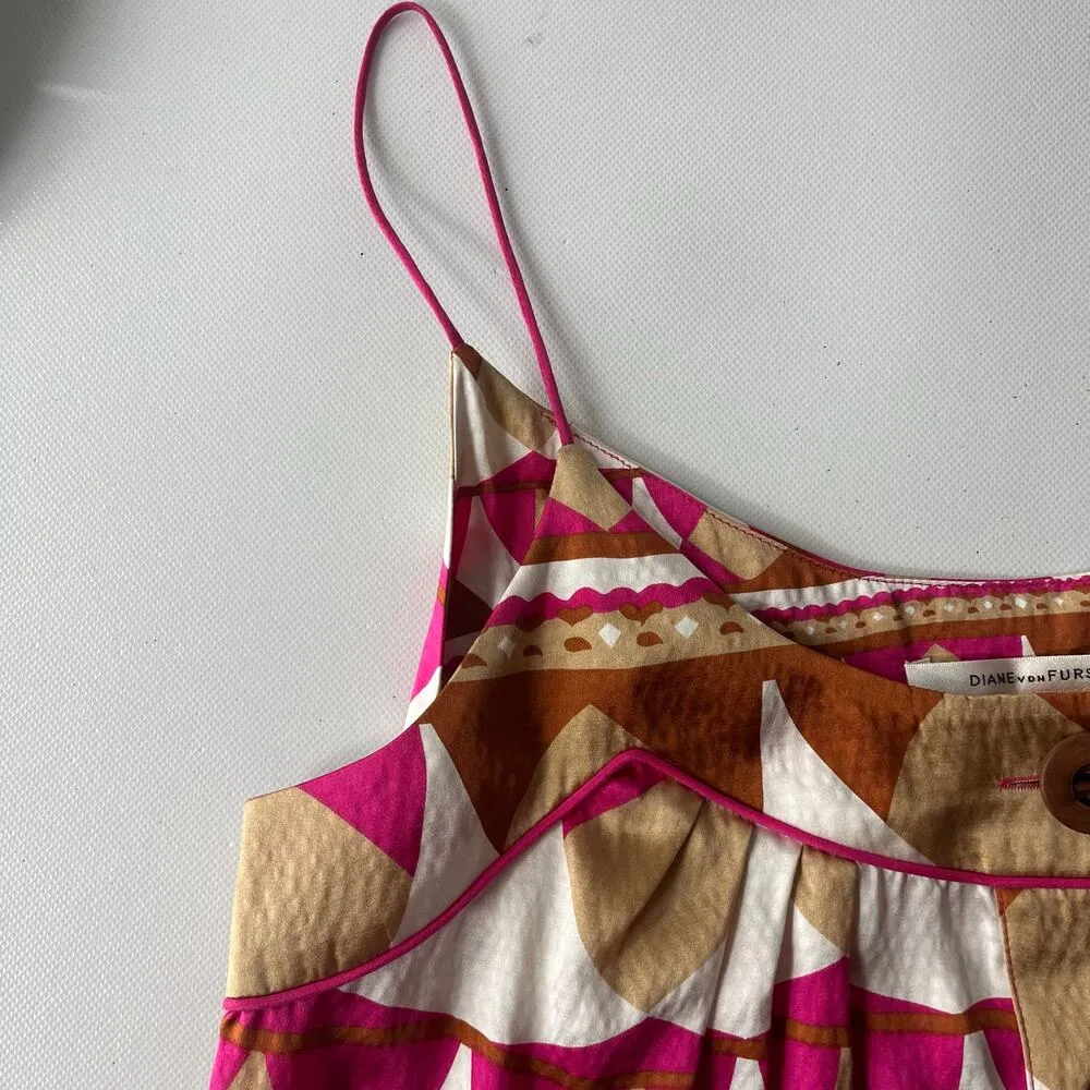 DVF 100% Silk Mini Dress Sz 6 Boho Retro Babydoll Y2K Festival Pockets Bold Art - Image 11