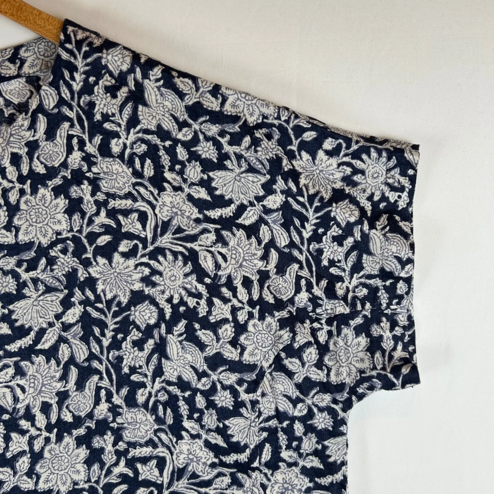Pure Jill Linen Floral Print Short Sleeve Top Womens XL Navy White - Image 8