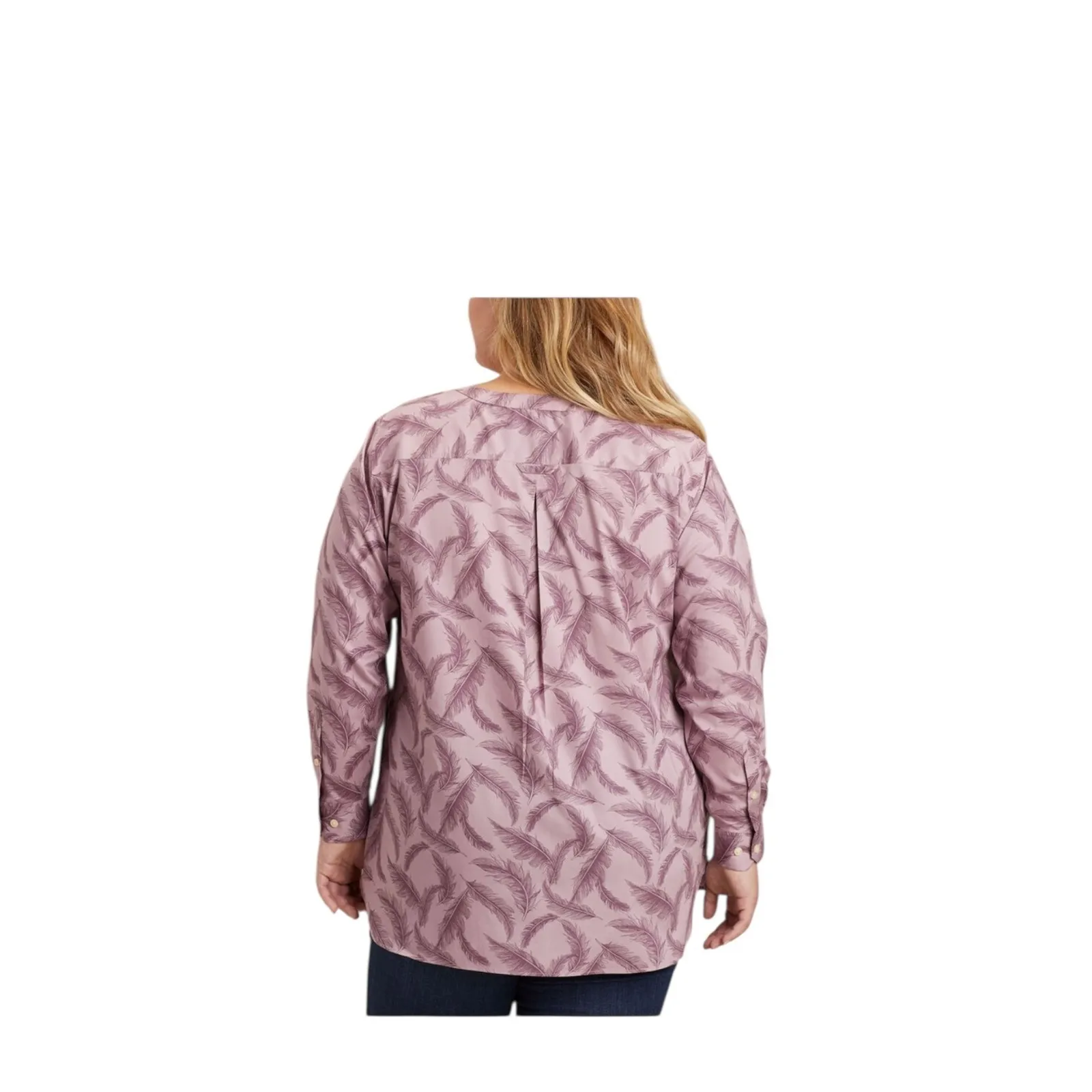 Duluth Trading Wrinklefighter Purple Feather Button Front Tunic Top Plus 1X New - Image 2