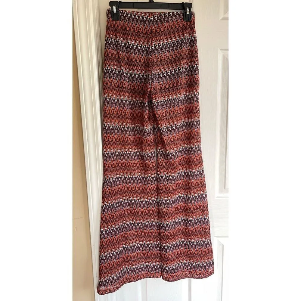 ZARA Trafaluc Zig Zag Chevron Open Knit Wide Leg Pants - Small - Image 4