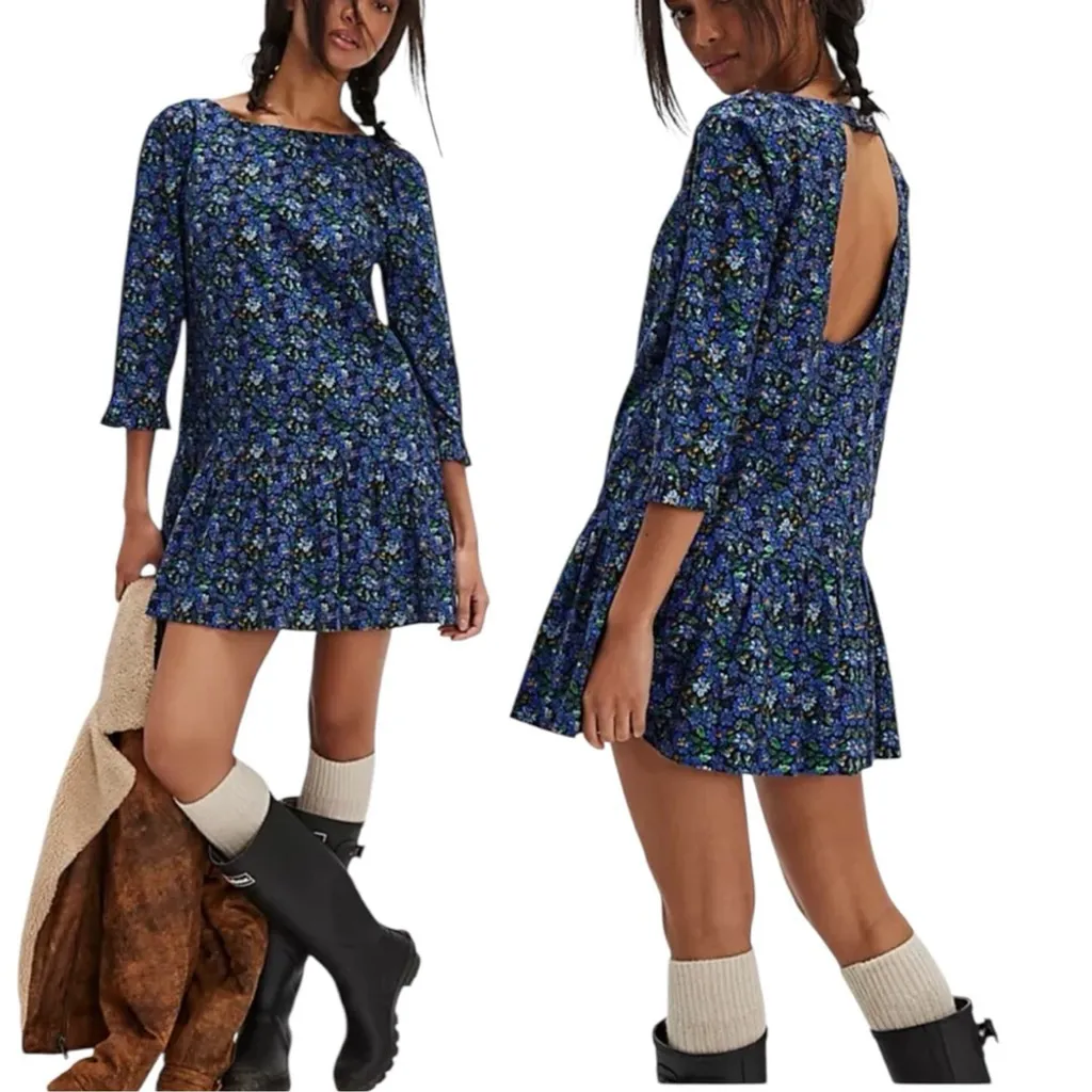 Free People The Avenue Mini Coquette Dress Floral Ruffle Cutout Scoop Neck S - Image 2