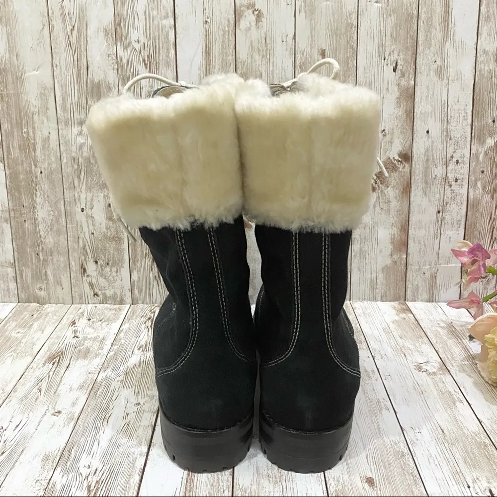 Cole Haan Nike Air Faux Fur Trim Black Waterproof Lace Up Combat Boots 8… - Image 6