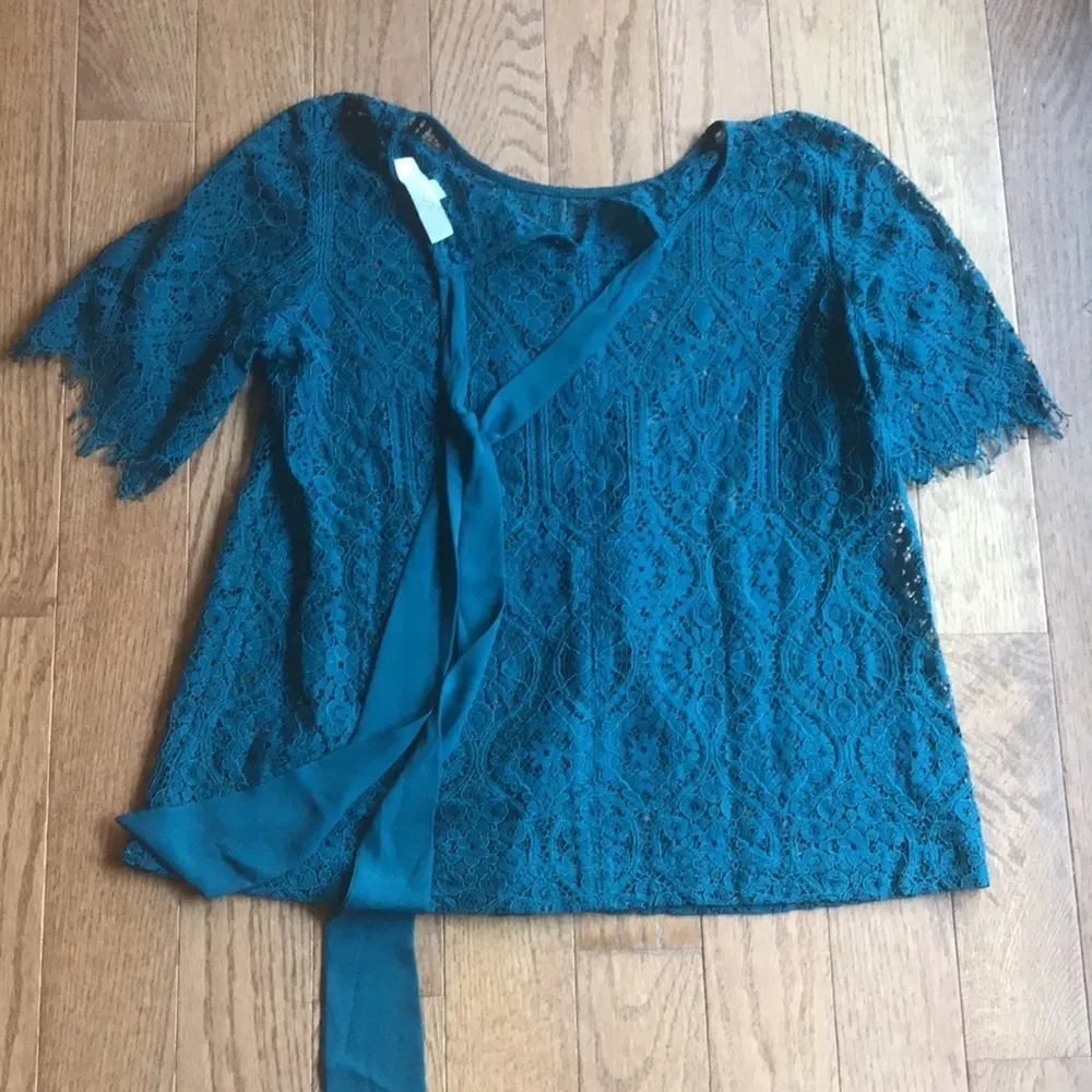 LOFT hunter green lace blouse - Image 3