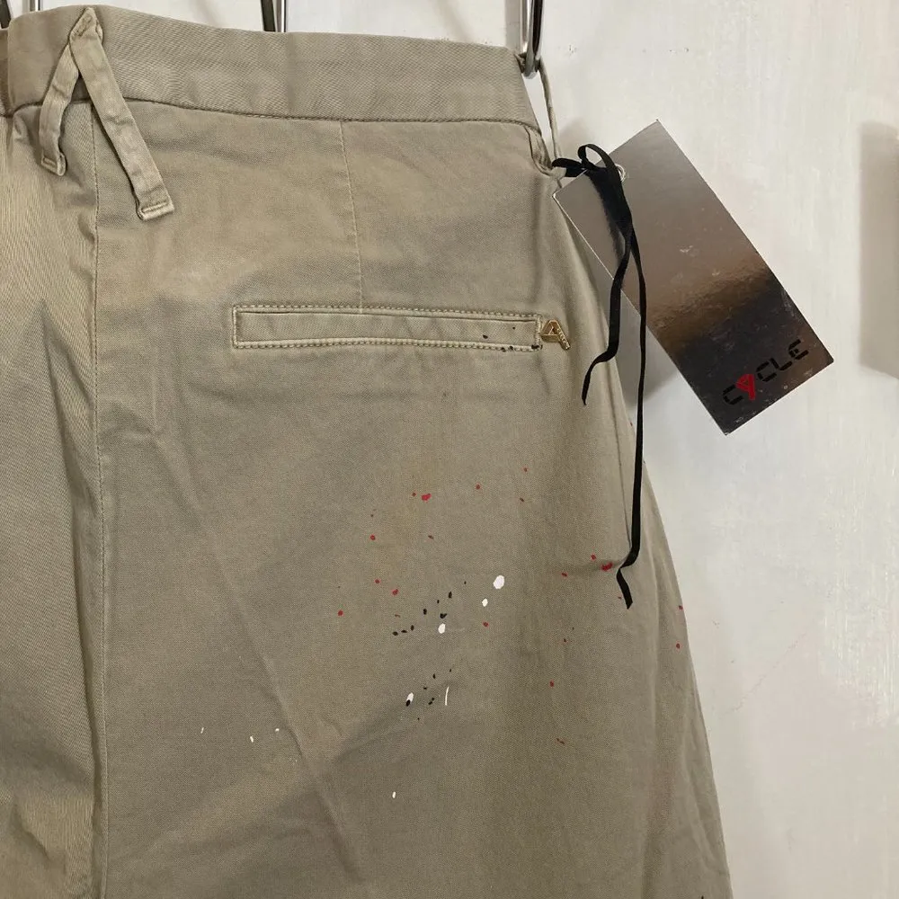 Cycle of Italy women's size 25 red white black paint splatter pleated crop khaki Tan - Image 5