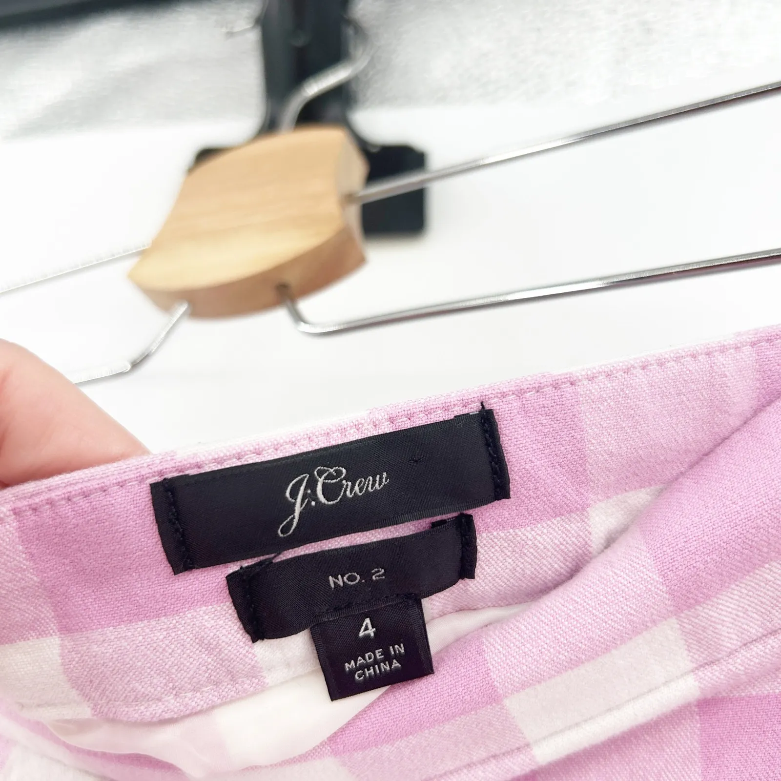 J.Crew NO. 2 Womens Size 4 Pink White Gingham Checkered‎ Pencil Skirt Career - Image 2