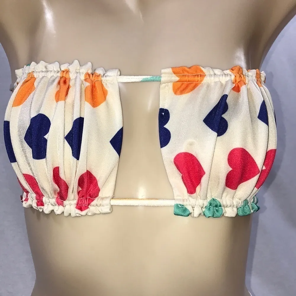 Zuliana Size S Multi Heart Bikini Print Top & Blue Bikini Bottom. New With Tags White - Image 2