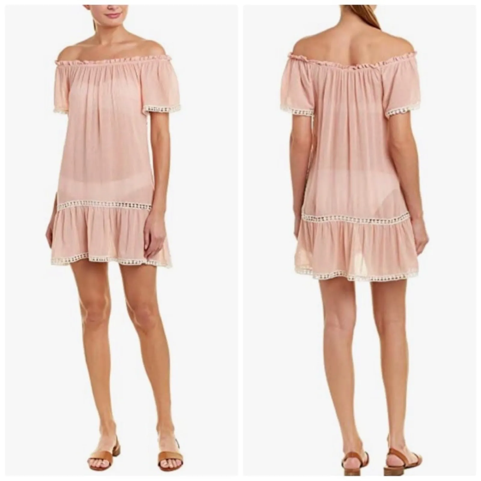 Eberjey Women's Summer of Love Devon Slip On Cover Up‎ Cream Size Small / Medium - Image 2